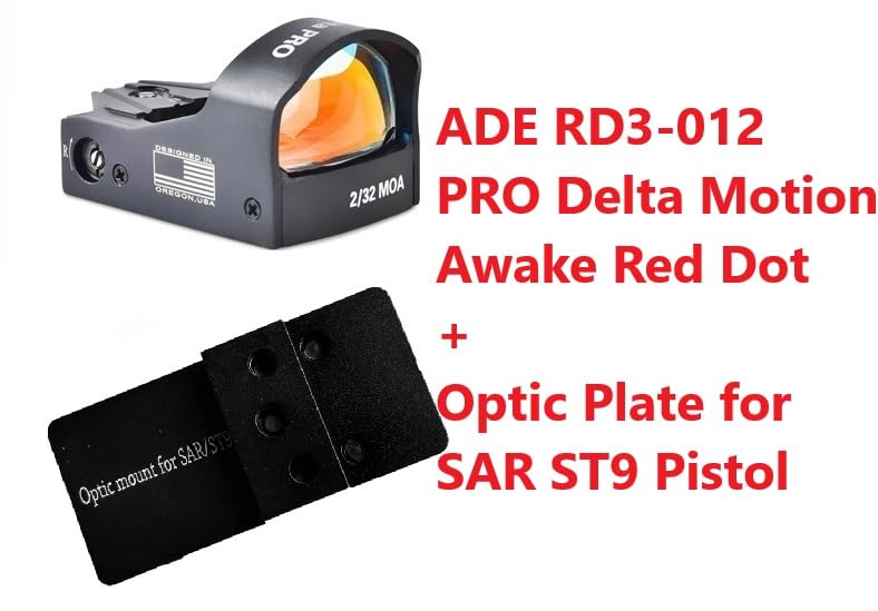 ADE RD3-012 PRO Delta Red Dot - Top Battery Loading - Three Reticle - Motion Awake + Optic Mount Plate Kit for SAR USA - ST9