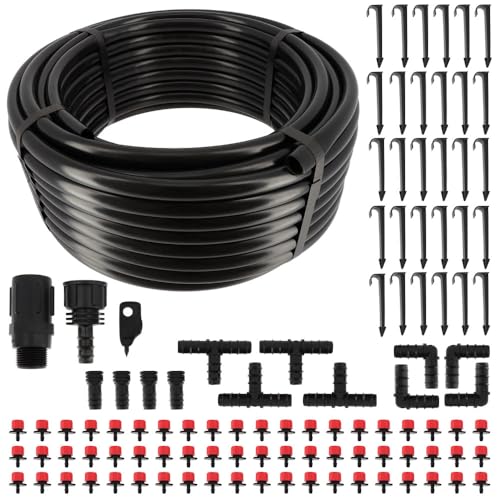 Oxeo Kit d'arrosage Goutte à Goutte - Tuyau 30m dia16mm - 60 goûteurs à débit Eau réglable - Système Irrigation Serre Plante Potager