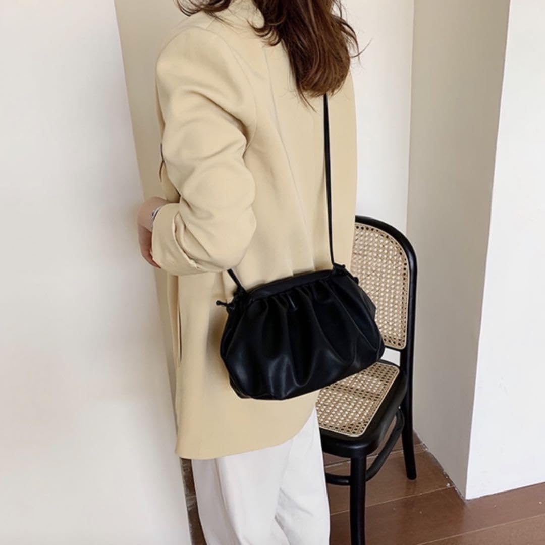 Amazon.co.jp: がま口 ギャザー ショルダーバッグ ブラック 黒