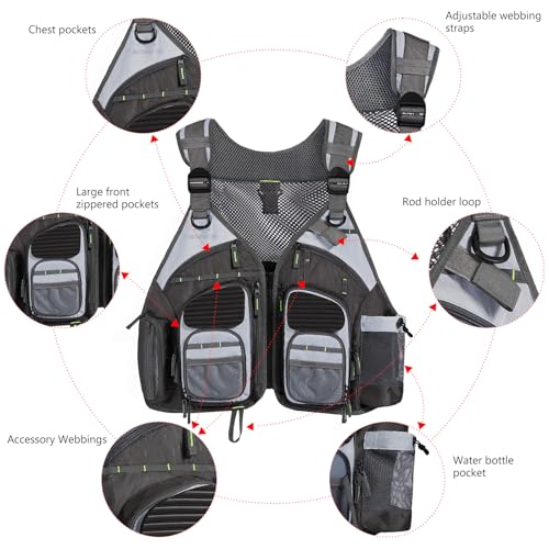 Image of BASSDASH Strap Fishing Vest Adjustable for Men and Women, for Fly Bass Fishing and Outdoor Activities