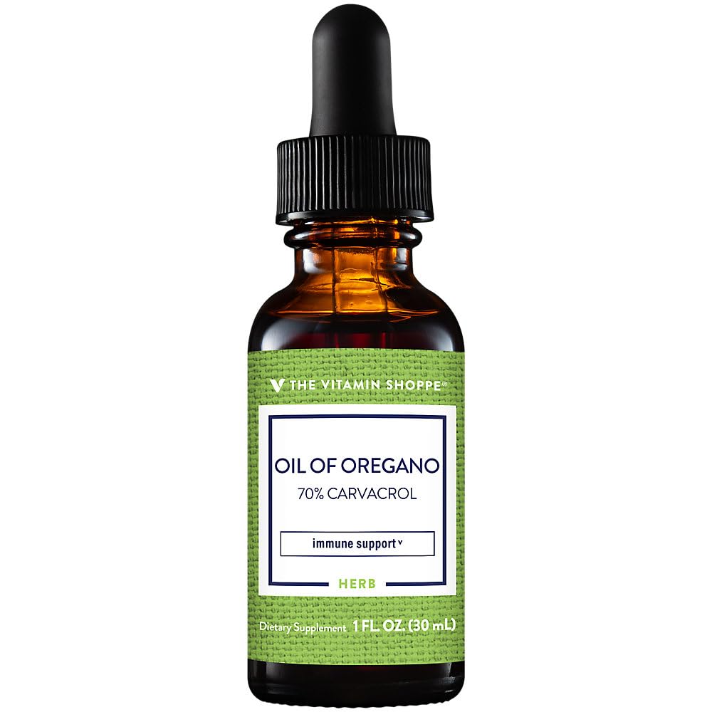 The Vitamin Shoppe Oil of Oregano Liquid 21mg - Immune System Defense | 70% Carvacrol Drops | 1 oz Dropper | Wild Mediterranean