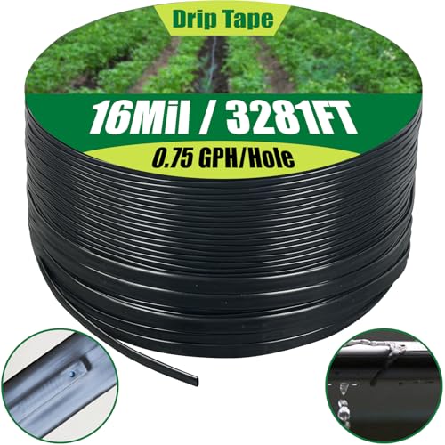 5/8 Drip Tape 3281FT 6 Spacing Roll 16 Mil Garden Irrigation Tubing Hose Adjustable Drip Tape Irrigation Automatic Drip Irrigation System for Flowers Plants Fruits 0.75 GPH/Hole