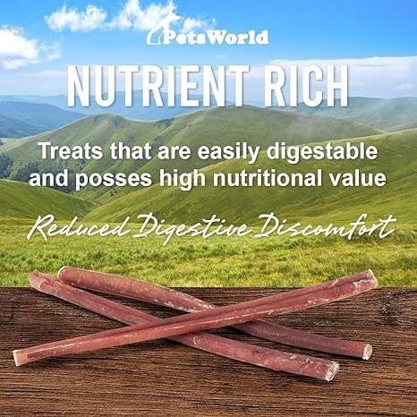 Miniatura 5 de PETSWORLD Palitos de carne de res de 12 pulgadas de grosor paquete de 6, totalmente naturales, pizzas de res, sin olor y de larga duración para