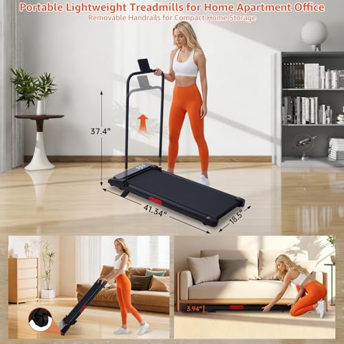 Image of Walking Pad Treadmill with Handle Bar, 3.0HP Portable Electric Treadmills for Exercising, 0.6-7.6MPH Mini Walking Pad Treadmill with Incline, Under Desk Treadmills for Home Small, 350LBS