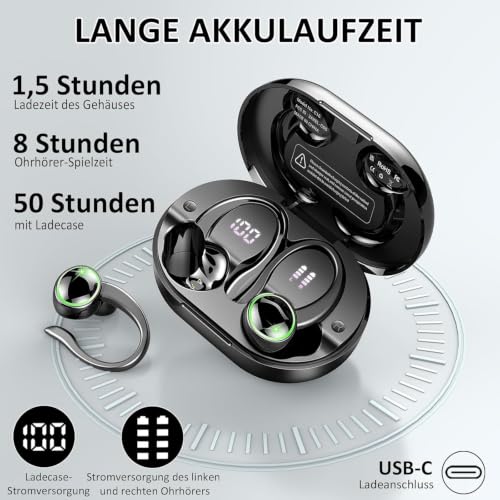 2026 Kopfhörer Kabellos Bluetooth 5.4, Bluetooth Kopfhörer Sport 6D Bass, 56 std Spielzeit In-Ear Kopfhörer, 4 ENC Noise Cancelling Mic… – Ansicht 4