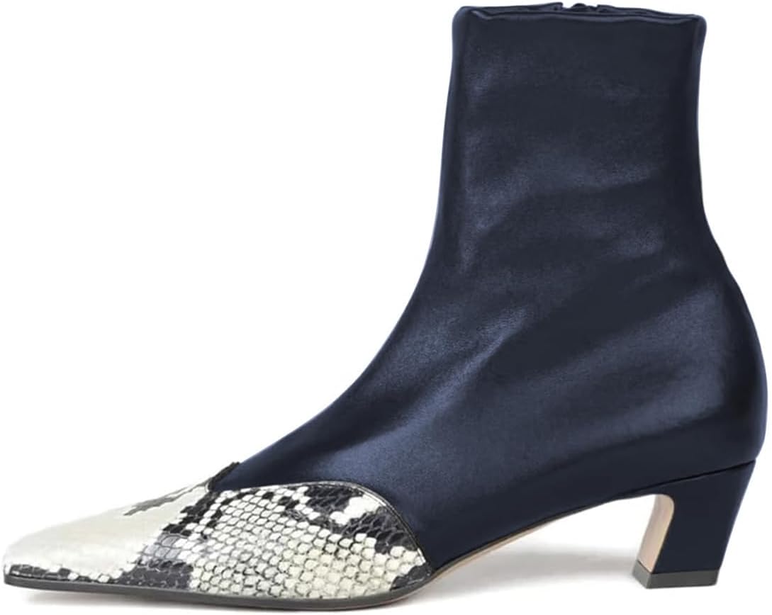 Maiyang Women Square Toe Side Zipper Ankle Boots Fashion Low Chunky Heel Stretchy Booties Comfortable Party Casual Dress Short Boot Size 4-16 US