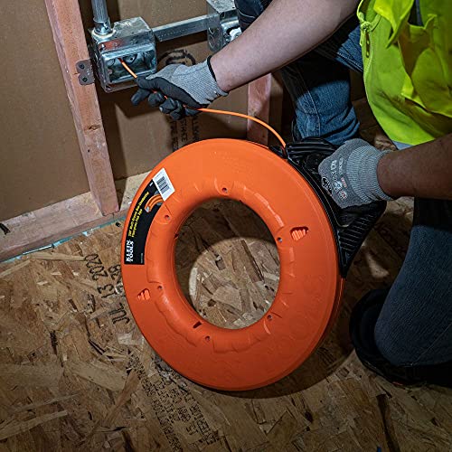 Klein Tools 56059 Fiberglass Fish Tape, 200-Foot Wall Snake Is 3/16-Inch Wide Non-Conductive Multi-Groove Fish Tape And Pulls To 500-Pound #TOP2