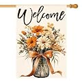 AVOIN colorlife Fall Flowers House Flag 28 x 40 Inch Double Sided Outside, Autumn Floral Mason Jar Seasonal Welcome Yard Outdoor Flag