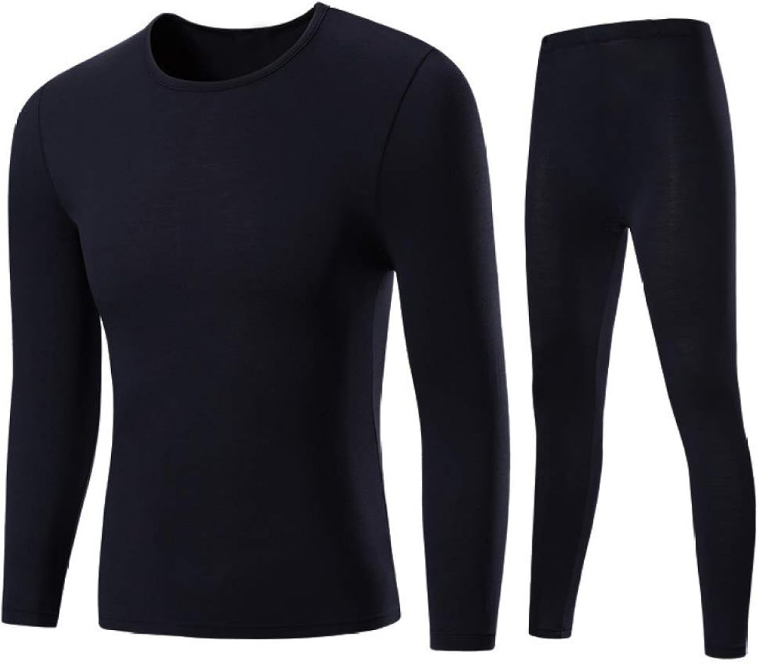 Thermal Underwear Set Ultra Soft Long John Winter Base Layer Top and Bottom Black at Amazon Men