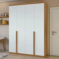Guarda Roupa Solteiro 4 Portas 2 Gavetas Alonzo Móveis Lopas Amêndoa Clean/branco