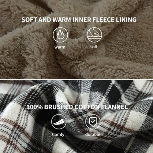 Image of Men's Sherpa Cotton Flannel Shirt Jacket Plaid Button Coat Pocket