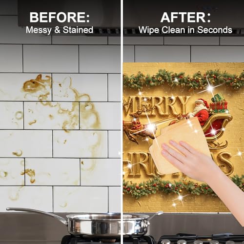 Image of Merry Christmas Sleigh Backsplash Peel and Stick, 35.4x23.6 in