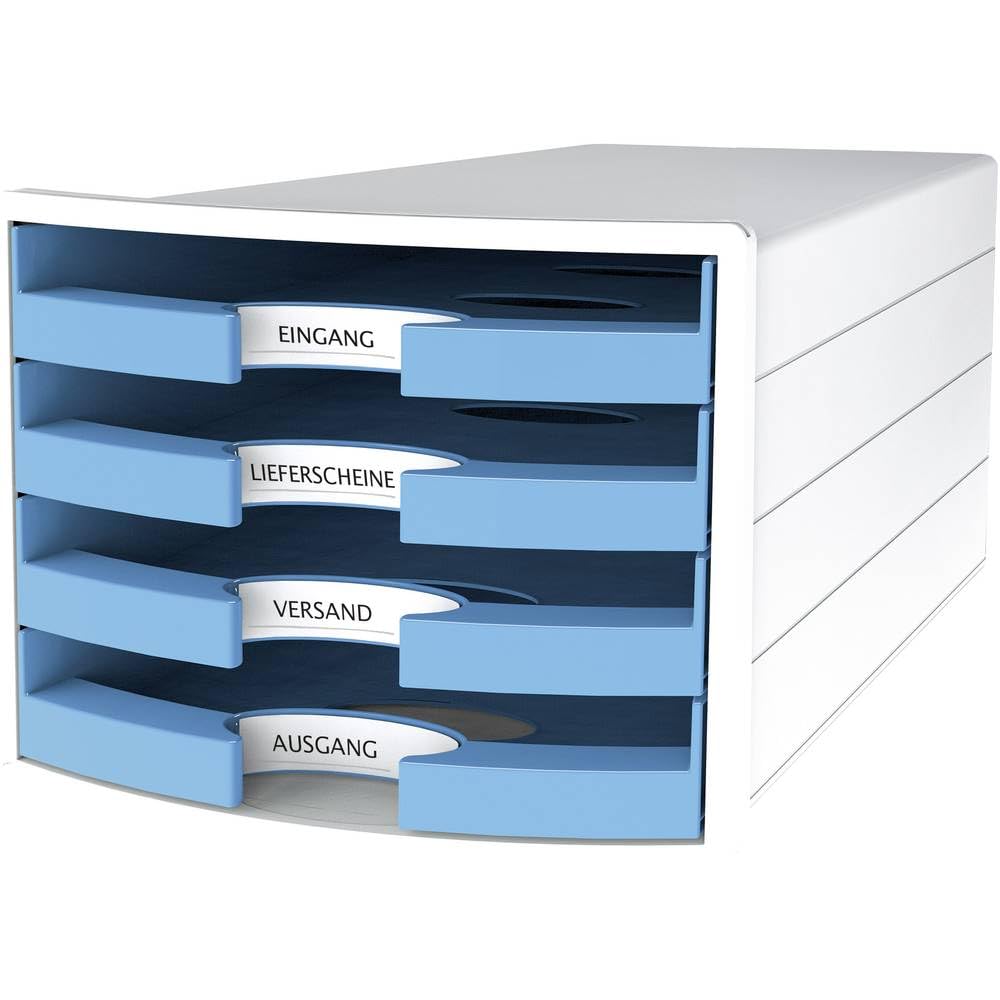 HAN 1013-51 Impuls Drawer Box DIN A4/C4 4 Open Drawers White/Trend Colour Light Blue