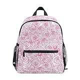 GuoChe Bolsa escolar para niños niños San Valentín Doodles romántico floral rosa rosa 6 años bolsos libro cordón, San Valentín Doodles Romántico Floral Rosa Rosa, Small, San Valentín Doodles Romántico