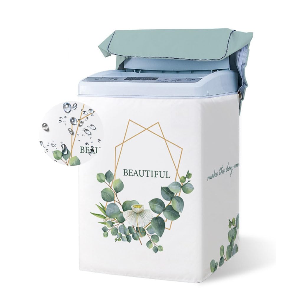 Odot Top Load Washing Machine Cover, Waterproof Outdoor Washing Machine with Zipper for Top Load Washer and Dryer (Eucalyptus Leaf, M Capacity 5.6-6.5 kg)