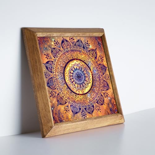 Tableau mandala bois et pierre naturelle pour chambre cocooning