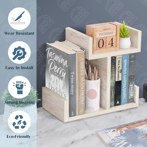 Image of ABOUT SPACE Table Top Bookshelf - Countertop Bookcase with 3 Shelves, DIY Engineered Wood Multipurpose Storage Organizer Table Shelf Book Rack for Home Study Room (L 33 x B 17 x H 30 cm - Beige