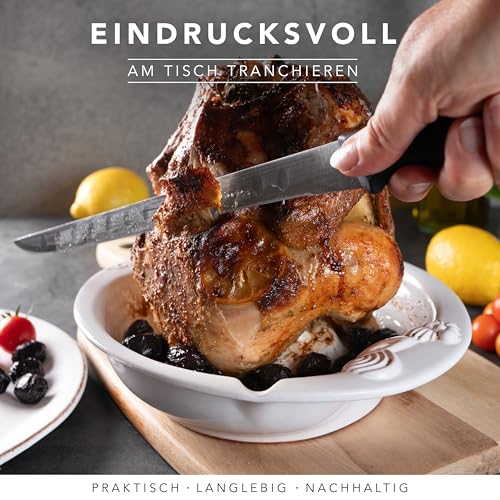 Römertopf Hähnchenbräter CHICO – Hähnchenhalter mit Aromabehälter aus Naturton – 25 cm – für Hähnchen & Ente bis 2 kg – Hähnchen Grill Halter für Backofen & Grill
