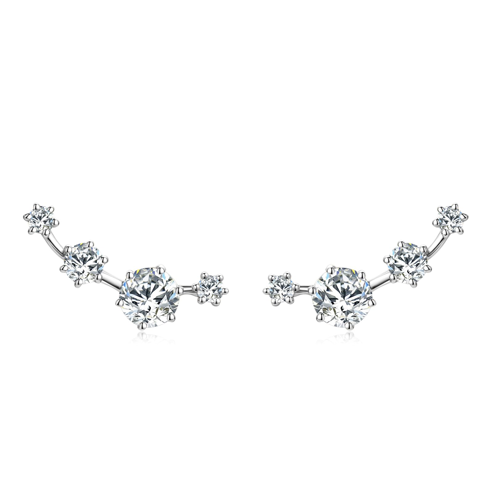 Moissanite Crawler Stud Earrings for Women, 925 Sterling Silver Cuff Wrap Earring D Color Lab Created Moissanite Hypoallergenic Climber Earring for