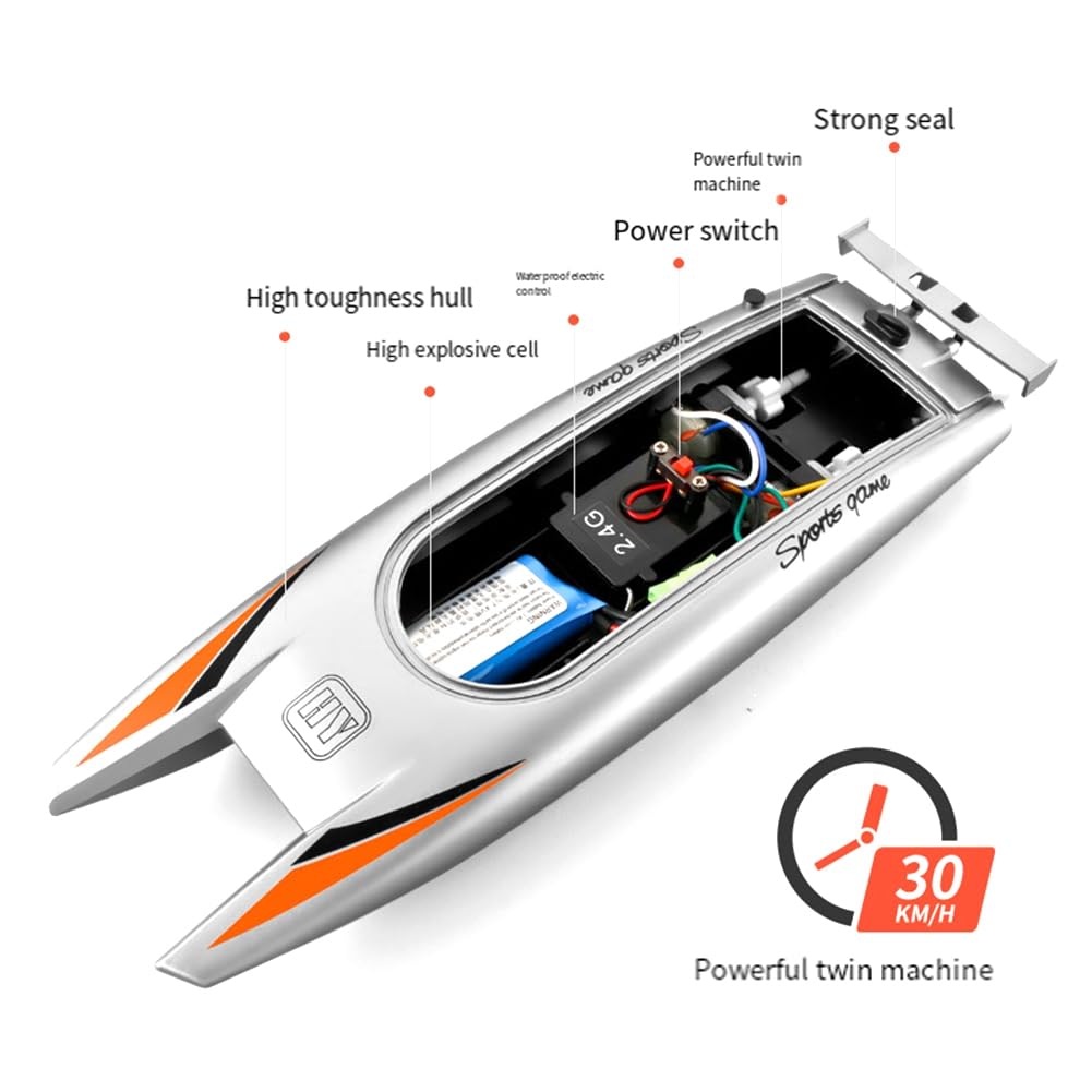 Barca da Regata RC per Adulti - Barca RC da 2,4 GHz Barca Telecomandata Elettronica Ad Alta velocità per Bambini Durevole Facile da Installare Nero