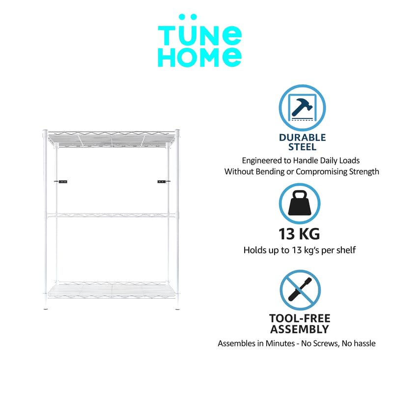 Image of 3-Shelves Heavy Duty Steel Storage Rack | Multipurpose Shelving Unit for Kitchen, Home & Utility