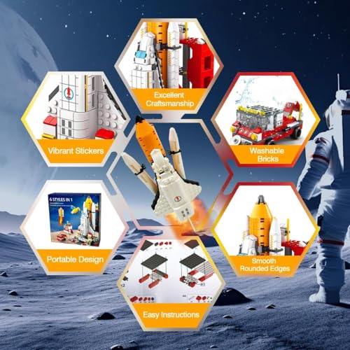Image of Space Ship Exploration Rocket & Launcher Building Blocks Set 6-in-1 STEM /STEAM Aerospace Kit for Kids (1000+ Pieces) | Comes in Premium Gift Box | Durable | 12 Months Manufacturing Warranty