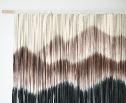 Image of IOWER Macrame Wall Hanging 57 inch W x 35 inch L Brown Mountain Dip-Dyed Macrame Wall Decor Large Modern Fiber Art Boho Wall Decor