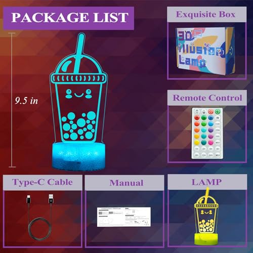 Image of Boba Lamp, Boba Gifts, Boba 3D Night Light with Remote Control, 16 Color Changing, Timer, RGB Flashing Mode, Dimmable - Boba Gifts for Boys & Girls