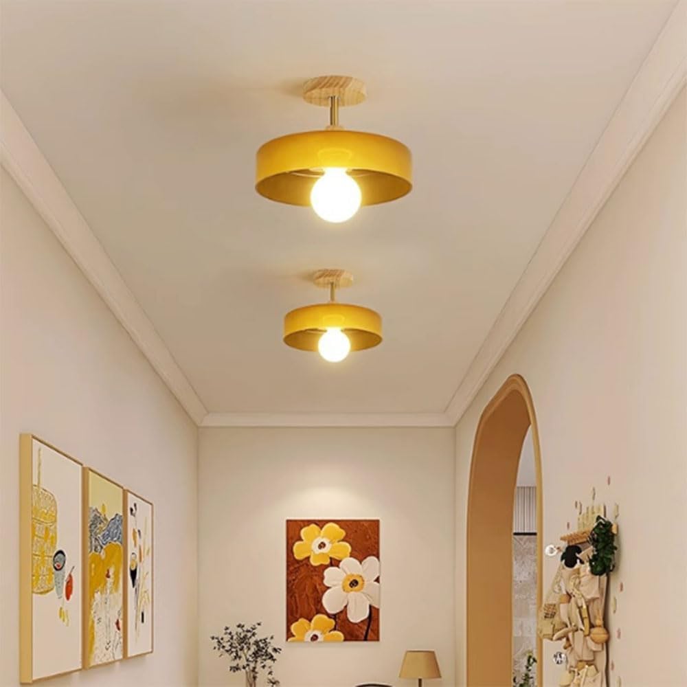 Mid Century Modern Ceiling Light with Green Glass Orange Hallway Semi Flush Mount Ceiling Light Vintage Farmhouse Close to Ceiling Lamp for Kitchen Porch Foyer Laundry Room, with Milk Bulb