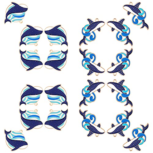 SUNNYCLUE 1 Box 20Pcs 2 Styles Whale Charms Dolphin Whale Shape Alloy Enamel Pendants Charms for DIY Jewelry Making Bracelet Necklace Earrings