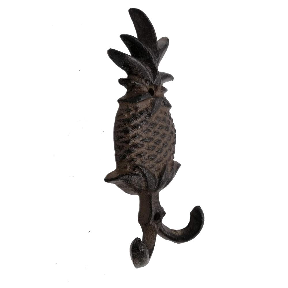 Comfy Hour Antique and Vintage Collection Cast Iron Pineapple Double Key Coat Hooks Clothes Rack Wall Hanger Heavy Duty Recycled Gift Idea