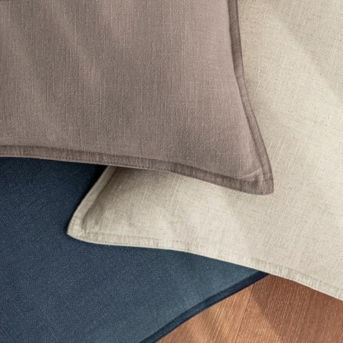 Image of Decorative Linen Solid Throw Pillow Covers 20x20 Inch Set of 2 Light Coffee Boho Accent Farmhouse Pillows Modern Neutral Home Decor for Couch Sofa Living Room Bed