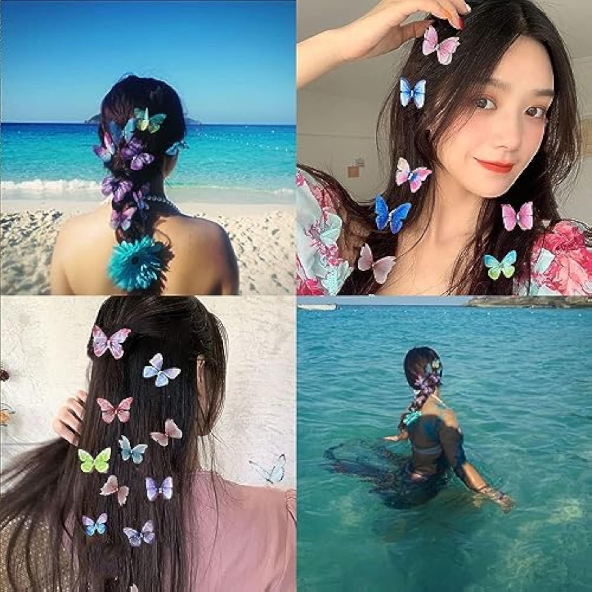 Rainbow 3D Moving Butterfly Hair Clips, Pack of 12