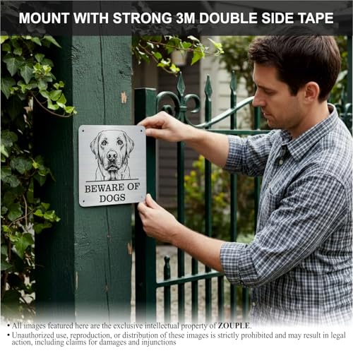 Image of Beware of Dog Sign, Labrador, 8x8 Inch, Durable Steel, Triple Mount