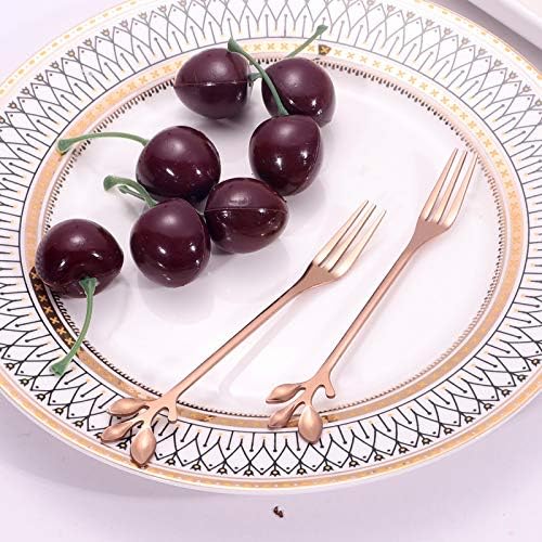 Miniatura 9 de AnSaw Juego de 10 mini cucharas y tenedores de oro rosa, 4.7 pulgadas, acero inoxidable, mango de hojas, ideal para café, té, aperitivos,