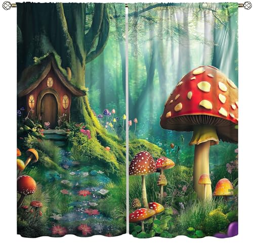 AAVEUP Magic Forest Blackout Curtains 3D Mysterious Magic Forest Fairy