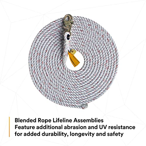 3M Dbi-Sala 1202742 Dropline Rope, 25-Foot Polyester/Polypropylene Blend 5/8-Inch Diameter Rope With Snap Hook At One End, White #TOP4