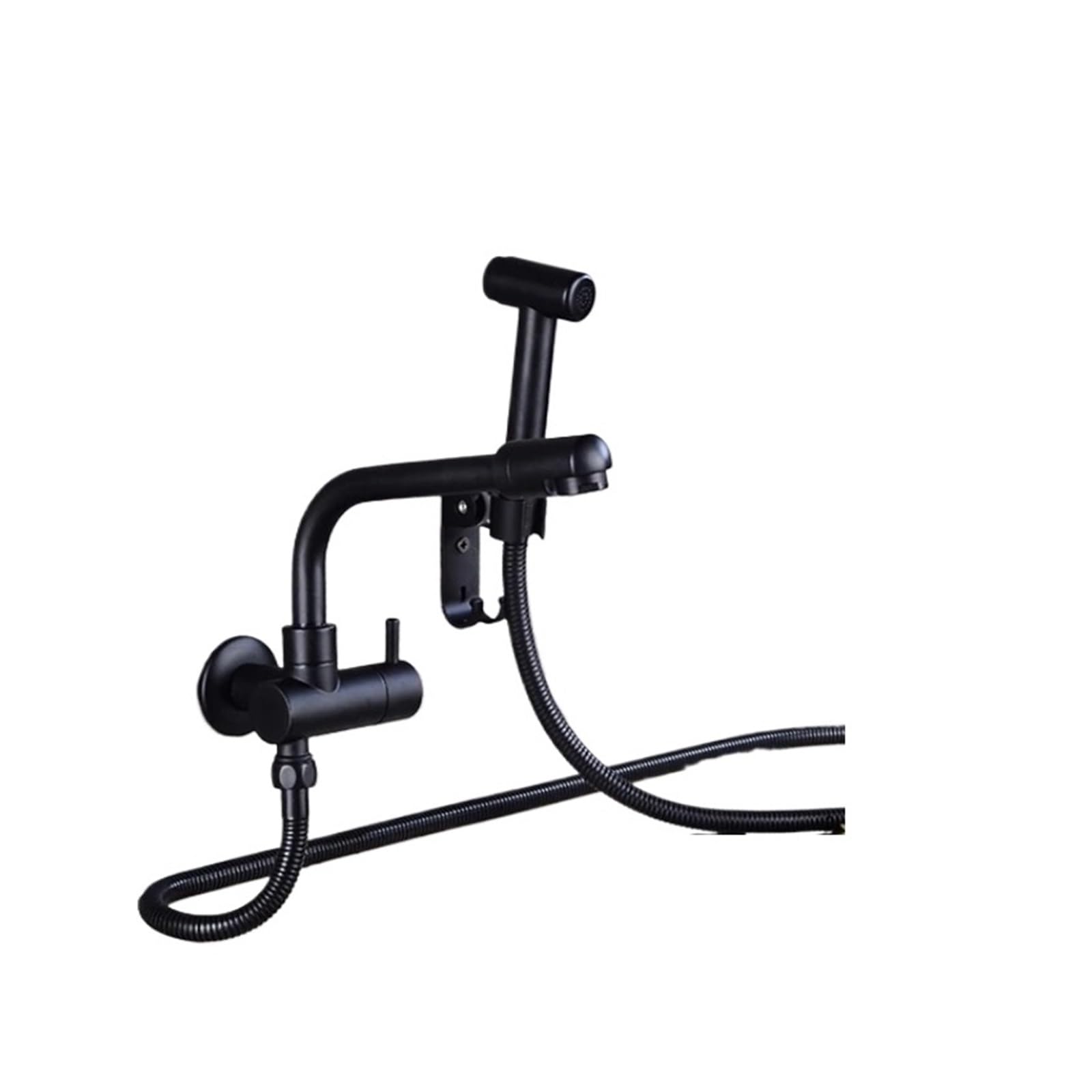 Fregadero de cocina grifo de pared negro con pulverizador de baño