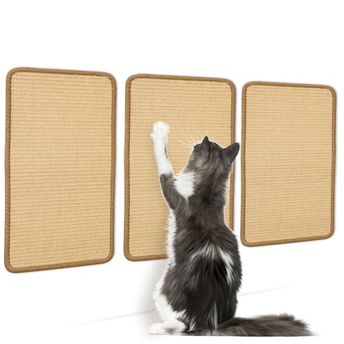 kelav 3 Stück Kratzmatte Katze, Sisal Kratzbretter 50x25cm in Originalfarbe, rutschfeste Matte zum Schutz von Möbeln, Sofa und Wänden vor Kratzern
