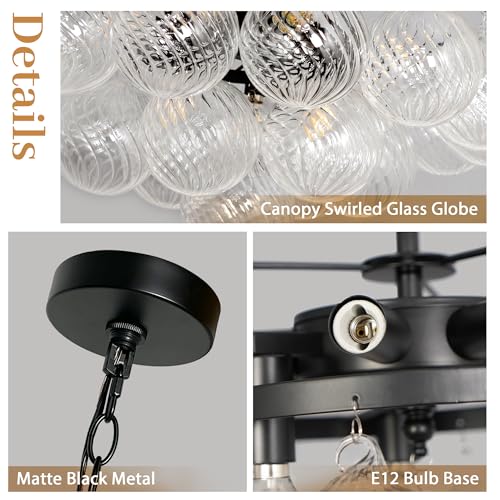 Bubble Glass Globe Chandelier, 3-Tier Nordic Round Black Chandelier D24" by Kwpcvz - Used condition - Image 5