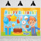 Treasures Gifted Officially Licensed Blippi Birthday Party Supplies - Backdrop 4.25ft Tall x 6ft Wide - Party Decorations and Banner