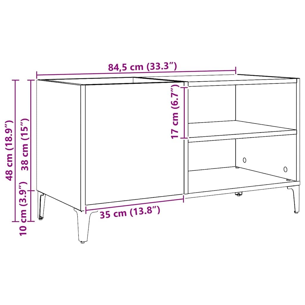 Mangloder Armadio per dischi in rovere Artisan, con gambe in metallo, 84,5 x 38 x 48 cm, per LP, armadietto per vinili, credenza e armadietto alto, per soggiorno e ufficio