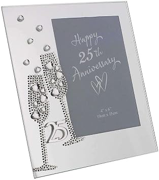 Diamante Champagne Glasses Golden 25th Wedding Anniversary Glass Photo Frame 7.5" x 6.5" WG45450