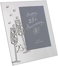 Diamante Champagne Glasses Silver 25th Wedding Anniversary Glass Photo Frame 7.5" x 6.5" WG45425