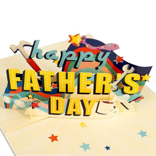 3D Fathers Day Pop Up Card for Dad, Stepdad, Grandpa, Happy Fathers Day Card from Son Daughter, Unique Handmade Greeting Cards with Envelope and Stickers, Happy Birthday Dad Card, Desk Shelf Decor