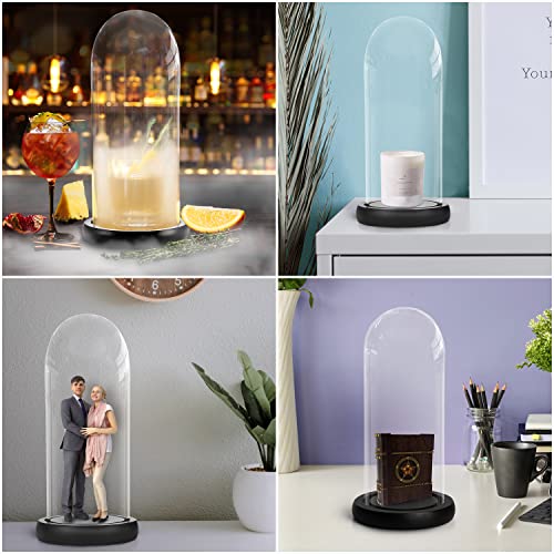 Belle Vous Glasglocke Deko mit Schwarzem Holzsockel - 26,5 cm Hoch - Klare Dekorative Glocke aus Glas mit Tablett für Lichterketten, Tafelschmuck und Antiquitäten