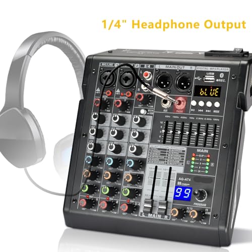 Table de mixage Bluetooth 5.0 avec mélangeur audio 4 canaux et effets 99 DSP