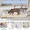Teheao Stainless Steel Sifting Cat Litter Box for Clumping Litter, XL Extra Large Metal Sifter Tray Pan with Cat Litter Bag, Low Dust, Odor Control, Easy Cleaning (50 * 35 * 15)