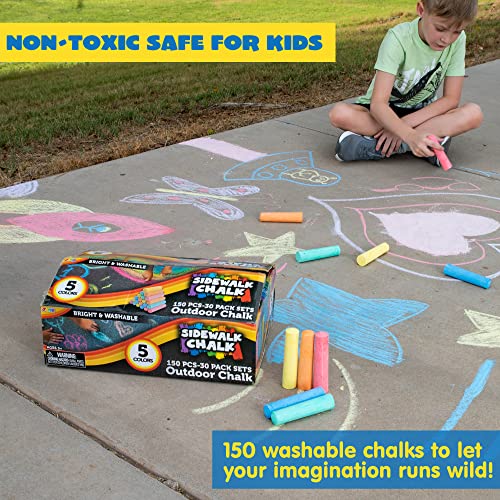 Joyin 150 Pcs Sidewalk Chalk Set In 30 Packs, 5 Colors, Giant Box Non-Toxic Jumbo Washable Chalk For Outdoor Art Play, Painting On Chalkboard, Kitchen, Blackboard, Playground, Outdoor #TOP4