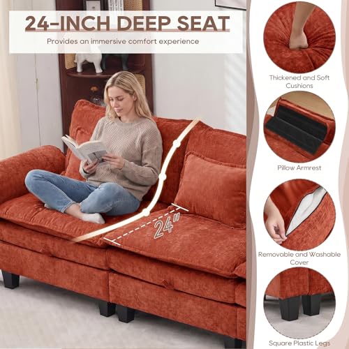 Image of IPKIG 117 inch Modular Cloud Couch with Storage, L Shaped Sectional Sofa with Ottoman & Pillow, Chenille Deep Seat Sectional Couches for Living Room, Apartment, Orange